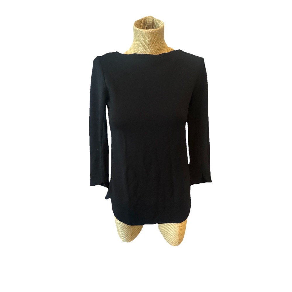 Jude Connally‎ Tunic Top Womens XS Black Nylon Stretch Boat Neck Minimalist